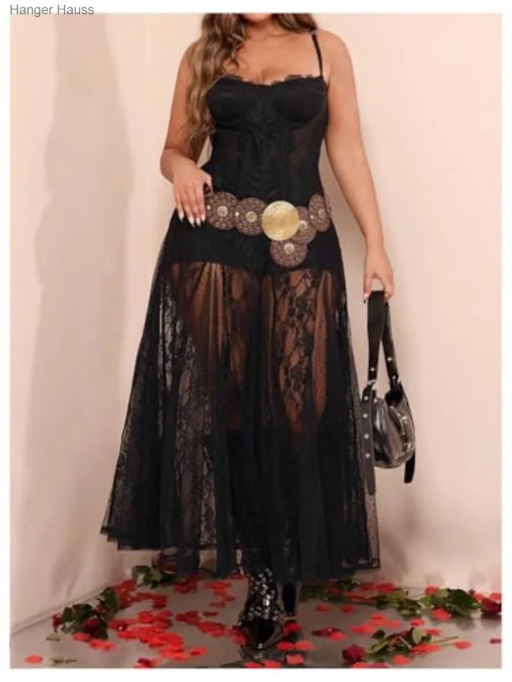 Plus Size Lace Mesh Sheer Maxi Skirt Flowy High Waisted Tulle - Picture 6 of 6
